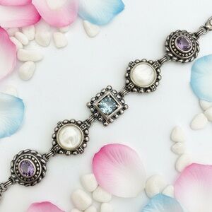 Vinatge 925 stamped Sterling Silver multi - color Gem bracelet